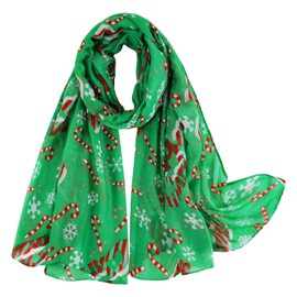 E-Clover Christmas Scarf for Women Lightweight Voile Candy Cane Printed Scarves Fall Winter Fashion Shawl Wraps Green Head Scarf
