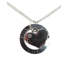 Silver Plated Necklace Princess Love Heart Gem Charm Wish Circle Ring