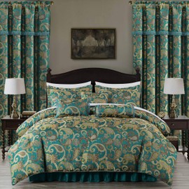 Chezmoi Collection Adelle 7-Piece Paisley Jacquard Embroidered Comforter Bedding Set, California King, Teal