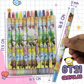 J.H. Company Set 12 Crayolas Giratorias Kawaii Colores Bts Bt21 C173-485
