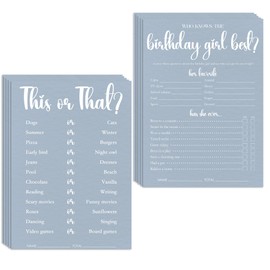 20PCS Who Knows The Birthday Girl Best Theme Birthday Party Game Cards-3-In-1 Minimalist Blue Birthday Party Game Cards For Girls Teens Adult-Party Activity Supplies & Decorations（5 ''x7 ''）-A07
