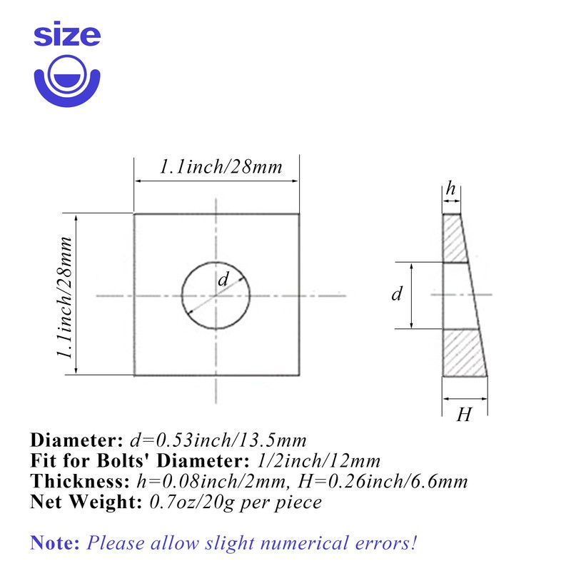 10 PCS 1/2 Beveled Square Washers in Plain Carbon Steel