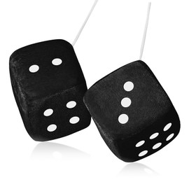 ElevateTech 2Pcs Fuzzy Dice, Vintage Soft Square Car Dice Fluffy Rearview Mirror Hanging Accessories Classic Car Decor with White Dots Suitable Trucks Buses(3Inches Black)