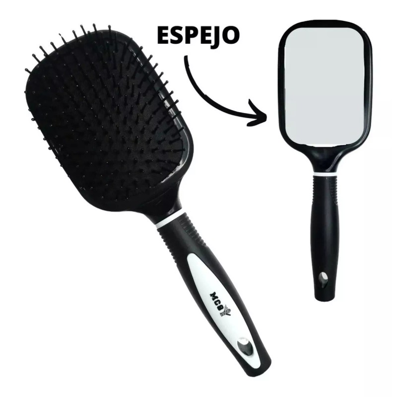 mc8 Cepillo Desenredante Cuadrado Raqueta Con Espejo Trasero