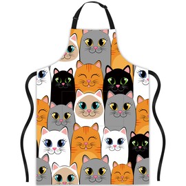 JASAKOO Cute Cartoon Cat Apron, Valentine's Day Bib Apron with Adjustable Neck Waterproof for Women Men, Cooking Waitress Chef Grill Bistro Baking BBQ Hairdresser Cobbler, Apron Gifts