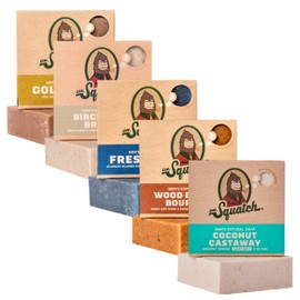 Dr. Squatch Natural Bar Soap for Men - Cold Process Soap with No Harsh Chemicals - Coconut Castaway, Wood Barrel Bourbon, Fresh Falls, Birchwood Breeze & Gold Moss (5 oz, 5-Pack)