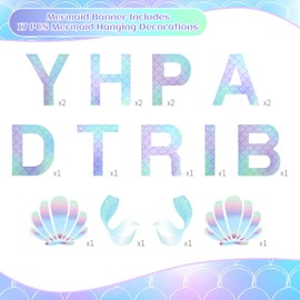 Mermaid Party Banner, Gradient Mermaid Happy Birthday Print Banner Mermaid Party Decor Garlands for Girls Mermaid Theme Baby Showers