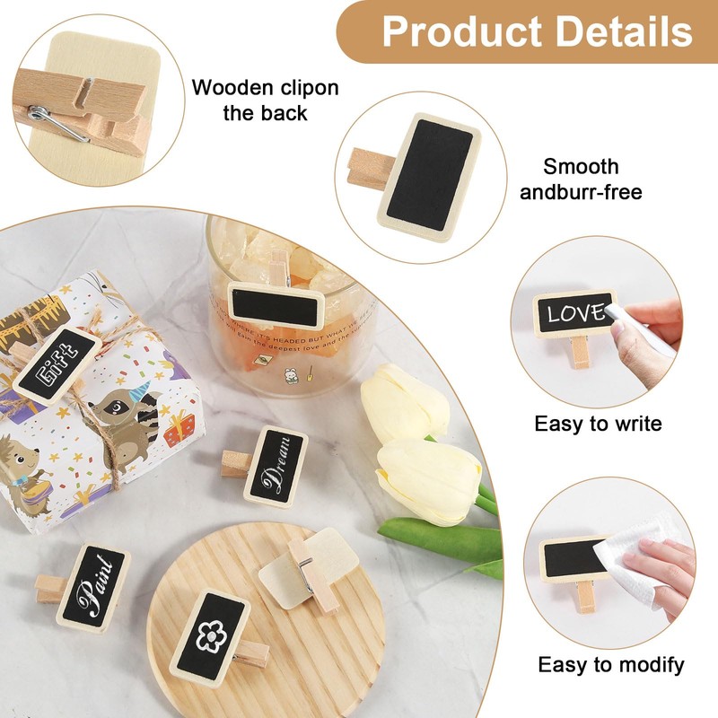 Mini Boards for Labelling, Pack of 100 Wooden Clothes Pegs,