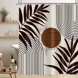 LGhtyro Extra Long Mid Century Modern Shower Curtain - Brown Boho Abstract Leaves Set 71Wx84H - Minimalist Geometric Bath Curtain - Aesthetic Bathroom Accessories Home Decor