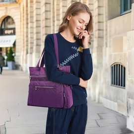 DIRRONA Fashion Women Shoulder Bag Casual Large Capacity Handbag Multi Pockets Nylon Waterproof Simple Shoulder Bags Daily Travel Work Shopping Satchel Purple