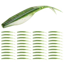 Probite Fork Tail Soft Lures- Realistic Jerk Bait & Fluke Action Soft Lures for Bass, Trout & Crappie - Versatile Freshwater & Saltwater Fishing Bait (4 inch,40pcs,Baby Bass)