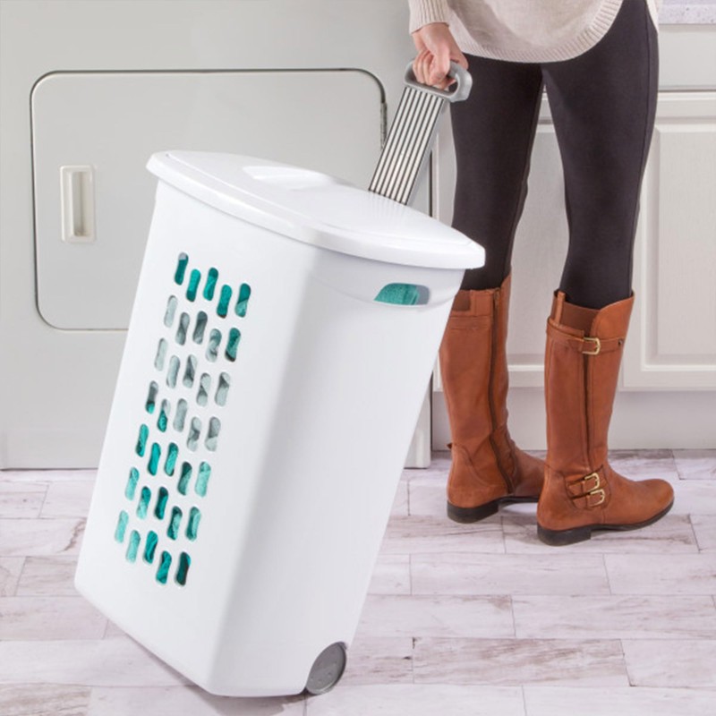 Sterilite 3-Pack Ultra Wheeled Hamper, Laundry Basket w/ Flip-Top Lid