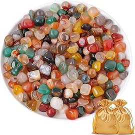 Pack of 200 Gemstones for Children, Semi-Precious Stones Mix, Tumbled Stones 9 mm - 12 mm for Treasure Hunting and Educational Games, Includes 2 Golden Storage Bags