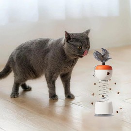 Cat Treat Dispenser Toy,Safe Spring-Loaded Cat Treat Feeder Feather Toy with Bell | Stable Suction Cup Treat Dispensing Cat Toy Pet Supplies for Puppy Kitten Indoor Cat