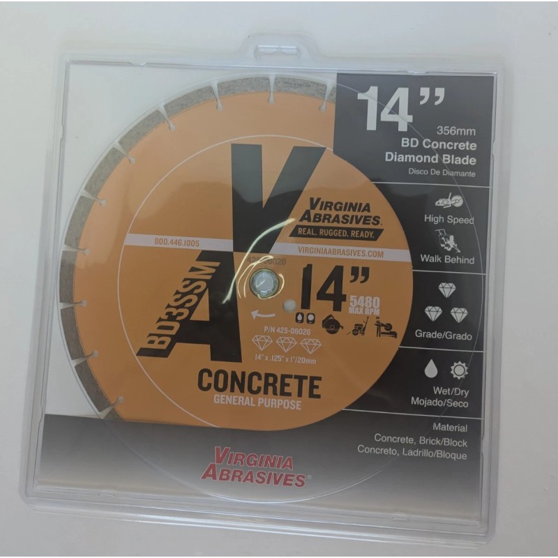 Virginia Abrasives 14" General Purpose Concrete Diamond Blade for Masonry,