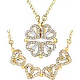 Collar trebol 4 cuatro hojas para mujer hojas de corazon chapado en oro 18K dama elegante dije colgante convertible magnético baño de oro con zirconias cúbicas regalo novia esposa mama cumpleaños
