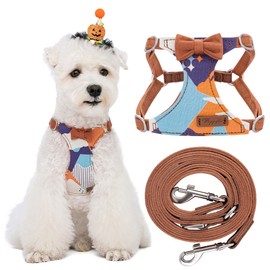 No Pull Dog Harness with Multifunction Dog Leash,Soft Adjustable No Choke Escape Proof Pet Harness Vest for Medium Dogs,Suede Bow Brown,M