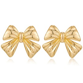HESSAWELL Gold Stud Earrings for Women Gold Ruffles Bow Earrings for Women Christmas Jewelry