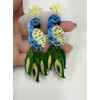 Acrylic Peacock Bird Dangle Earrings for Women Hypoallergenic Resin Blue