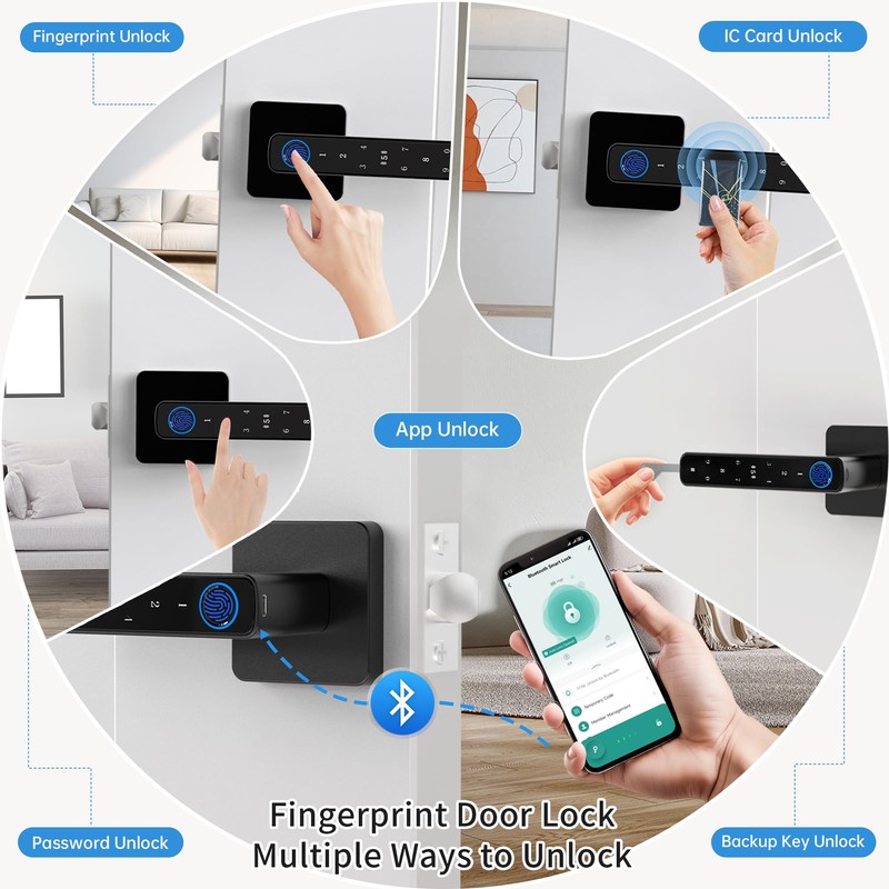 Fingerprint Door Lock-Smart Door knob, Biometric Door Lock, with App/Code/Backup