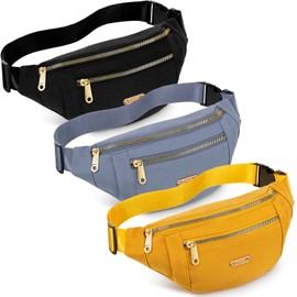 3 Pcs Waterproof Fanny Packs for Women and Men Waist Pack with Adjustable Strap Waist Pouch for Sports Running Exercise Walking Travel (Black, Blue, Yellow)