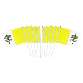 10 Pack Vatican Flags on Stick 5x8 Inch,Patriotic Decorations,Classroom Decor,Small Mini Flags on Sticks,Flag Decorations for Party.