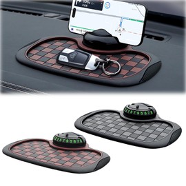 Multi-Function Car Dashboard Organizer: 360° Rotating Phone Holder + Concealable Parking ID, Universal Anti-Slip Mat for Sunglasses/Keys/Gadgets (Black and Brown)