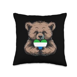 Sierra Leone Cute Bear Heart Sierra Leonean Flag Throw Pillow