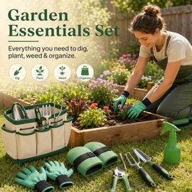 Garden Tool Set with Storage Bag for Plant Care – Stainless Steel Hand Tools & Gloves for Home Gardening