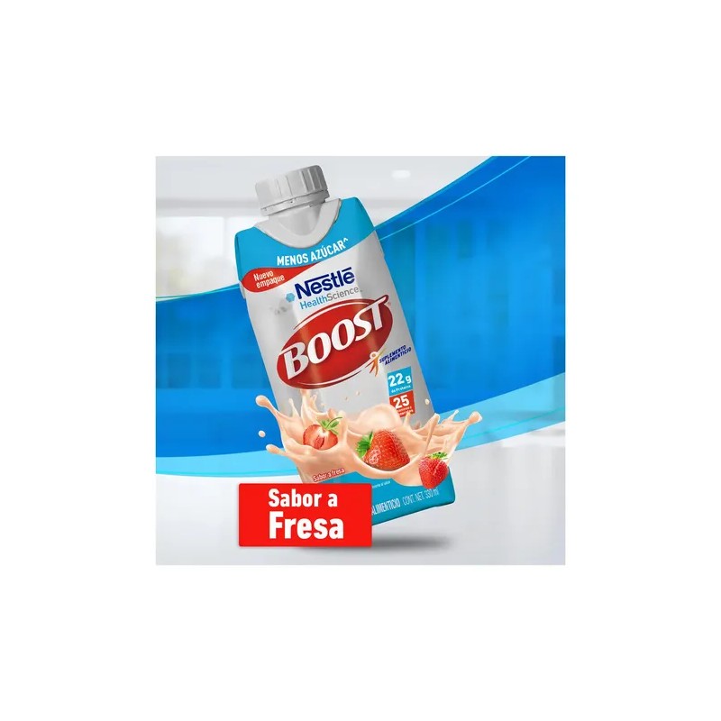 Suplemento Alimenticio Nestlé Boost Sabor Fresa Menos Azúcar 330ml