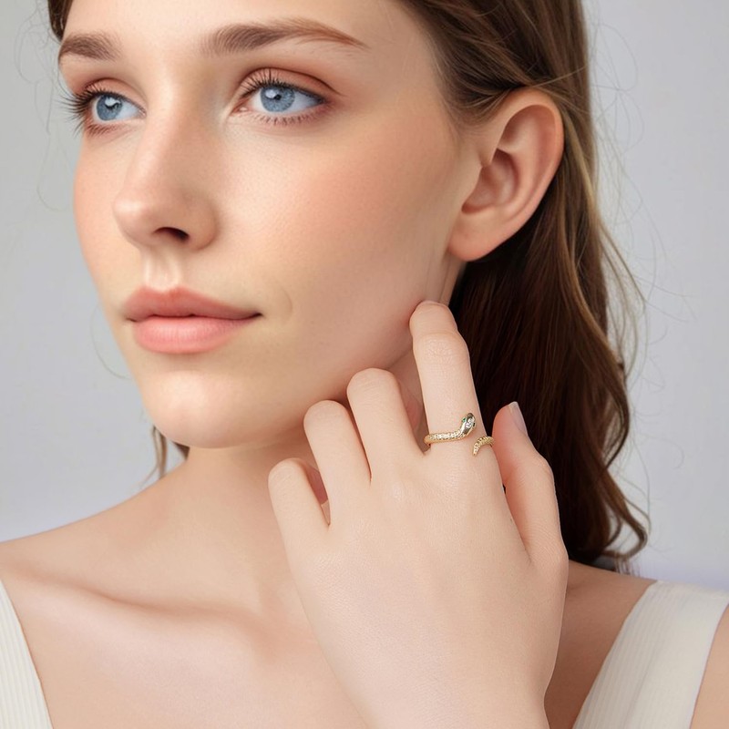 Schlangenring für Damen, Verstellbarer Daumenring aus 925 Sterling Silber, vergoldet,