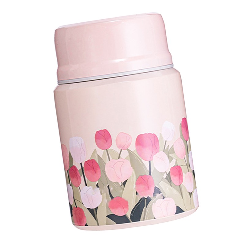 Insulated Food Jar Flower Pattern 450ML Capacity Stainless Steel Portable