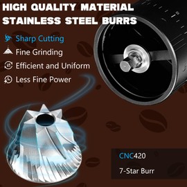 Manual Coffee Grinder-7 Star Stainless Steel Burr Capacity 25g, External Adjustable Setting Portable Hand Coffee Grinder for Camping,All Aluminum Alloy Body Coffee Grinder Manual for Espresso