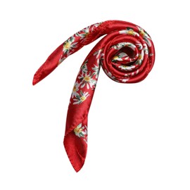 uxcell Women's Floral Leopard Polka Dots Striped Print Square Kerchief Neck Scarf Shawl 19.68 x 19.68inches Red-Floral