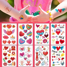 8 Sheets Valentine's Day Temporary Tattoo Love Heart Tattoos Lips Flowers Waterproof Fake Tattoo Stickers for Lovers Party Decorations Girls Women Favour Party Supplies