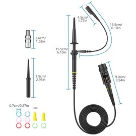AUTOUTLET 1 x P6500 500 MHz Oscilloscope Probe, 10 x High Precision Oscilloscope Probe, Oscilloscope Clip Probe, 1.3 m Cable Length, Probe Clip for BNC Interface Oscilloscopes