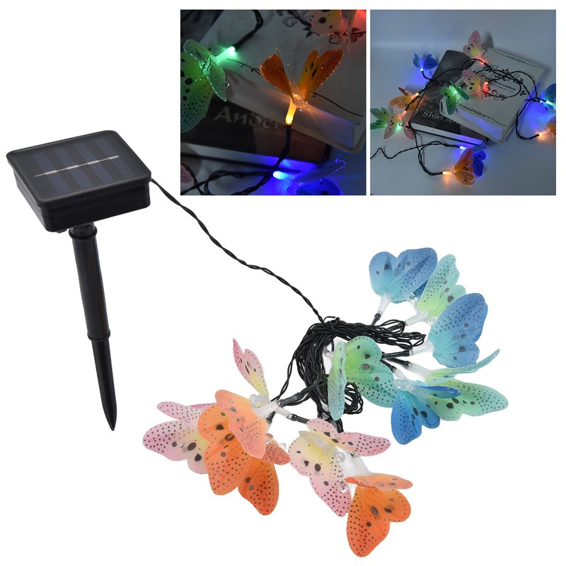 Solar Light String 12 LED IP44 Waterproof Colorful Butterflies Lamp