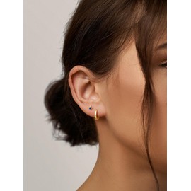 SWEETV Small Hoop Earrings Rhinestone Stud Earrings Set for Women Tiny Sterling Silver Huggie Earrings Cartilage Hoops Set Hypoallergenic Sleeper Earrings,Blue, 16 Hoop+Stud Set(Gold+Blue)