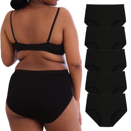 INNERSY Plus Size M-5XL Big Curvy Woman Cotton Underwear High Waist Briefs 5-Pack(Black,4X-Large)