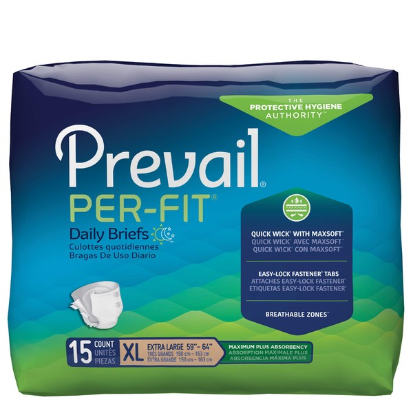 Prevail Per-Fit Maximum Plus Absorbency Incontinence Briefs, Extra Large, 15 Count