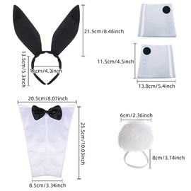 PMELCXD Women's Bunny Accessory Set Rabbit Ears Headband Collar Bow Tie Costume Cuffs Rabbit Tail Costume Cosplay Party