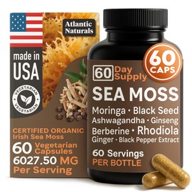 Atlantic Naturals Sea Moss Capsules – Irish Sea Moss with Black Seed Oil, Ashwagandha, Moringa, Ginseng & Ginger for Energy, Vitality & Wellness – Nutritional Supplement – Made in USA – 60 Capsules