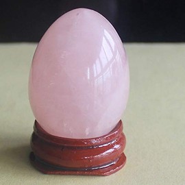 40x30mm Mixed Gemstone Rose Quartz Egg with Wood Stand Chakra Crystal Healing Home Decor (Rose Quartz)