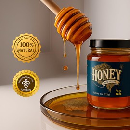 BEEA Premium Raw Uruguayan Prairie Honey | Light Amber & Mild Flavor | 100% Pure, Organic, Unfiltered, Unpasteurized | Certified Traceable & Sustainable | Single Apiary Harvest | FREE WOOD DIPPER + 1 Bottle of 8 Ounces