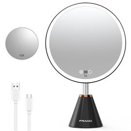 FRANO 10.5" Makeup Mirror with Lights, CRI≥90 True-Sunlight, 3 Colors & Stepless Dimming, Extra 10X Magnifying Spot Mirror, Rechargeable Vanity Light Up Mirror, Gifts for Women