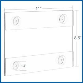 BlueValley Wall Mount Acrylic Sign Holder 8.5 x 11", Horizontal Plexi Poster Picture Frame Set with Free Tape & Suction Cups, Plastic Brochure Flyer Menu Signs Holder for Office, Store, Family-for Window Door Wall -2 Pack