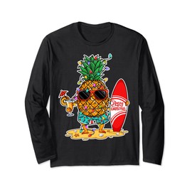 Summer Christmas in July Pineapple Sunglass Santa Hat Langarmshirt