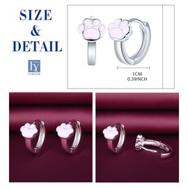 Yumilok Womens Girls 925 Sterling Silver Creative Hoops Earrings Diameter 1cm Cute Pink Cat's Paw Creole Earrings