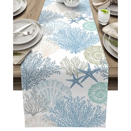 Guozhida Nautical Coastal Table Runners Ocean Beach Coral Table Runners for Dining Room Starfish Blue Teal Dinner Runner Kitchen Parties Patio Decor, 13x72 Inch, GWC20240516-SHZF05710ZQDIGUO