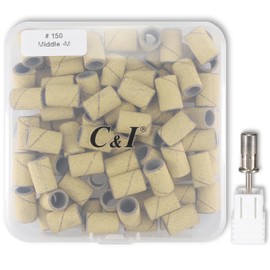 C & I Nail Sanding Bands 100 PCS Plus Upgrade Mandrel 1 PC, Nail Drill Bits for Acrylic Gel Nails Remove, Natural Nails Buffer for Nail Prep and Nail Shiner (Yellow, #150 Middle)
